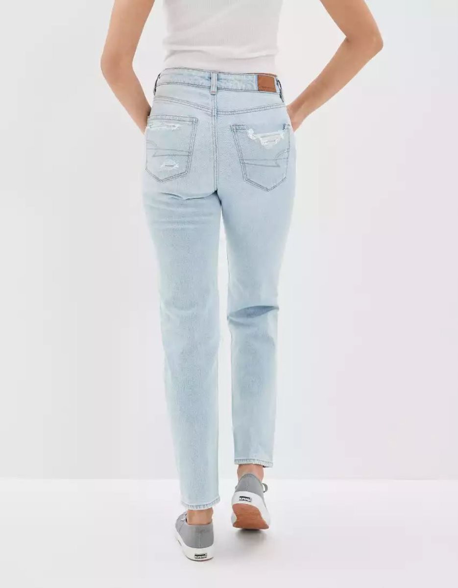 Jean American Eagle AE Strigid Ripped Mom Indigo Femme | UDT-50803457